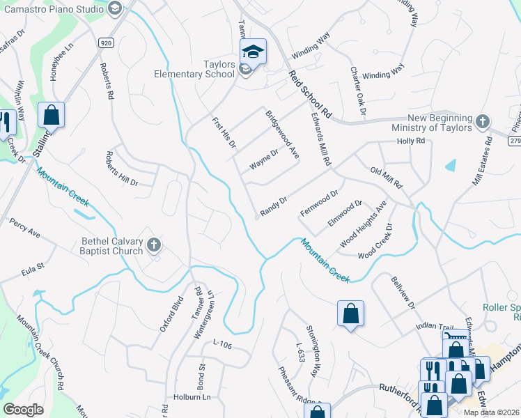 map of restaurants, bars, coffee shops, grocery stores, and more near 24 Randy Drive in Taylors