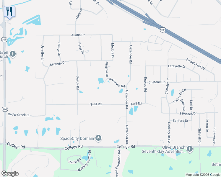 map of restaurants, bars, coffee shops, grocery stores, and more near 4300 Virginia Cove in Olive Branch