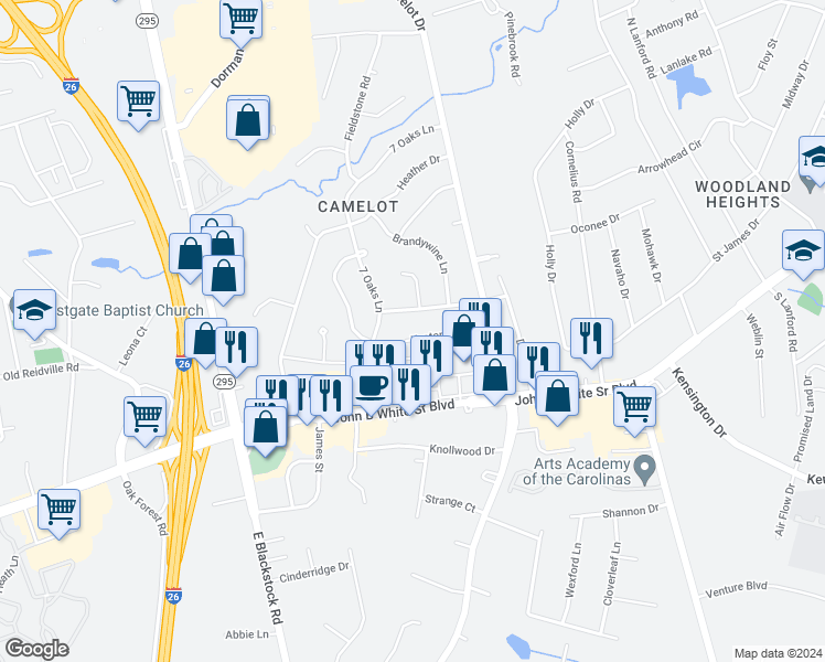 map of restaurants, bars, coffee shops, grocery stores, and more near 251 Keaton Court in Spartanburg