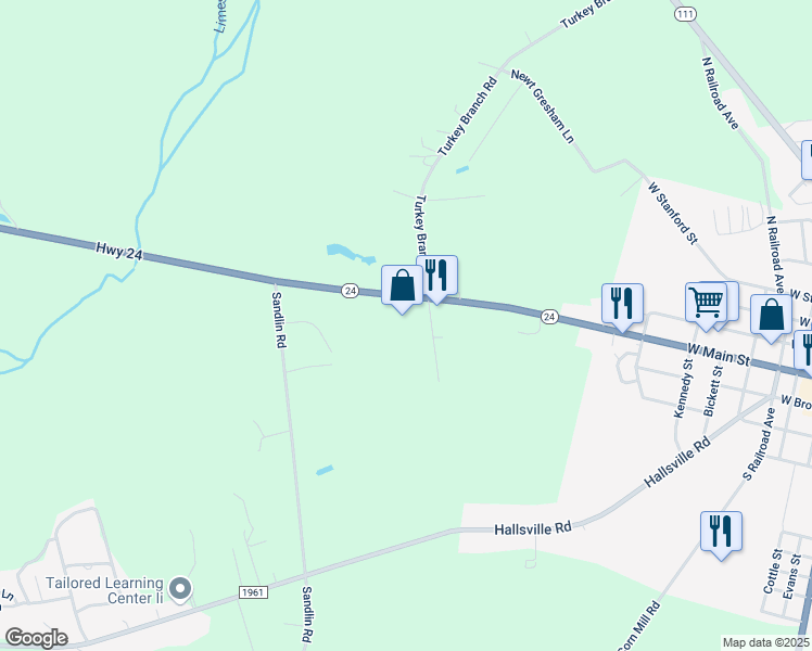 map of restaurants, bars, coffee shops, grocery stores, and more near 116 East Park Drive in Beulaville