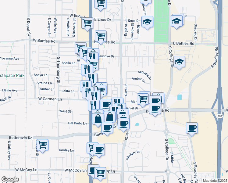 map of restaurants, bars, coffee shops, grocery stores, and more near in Santa Maria
