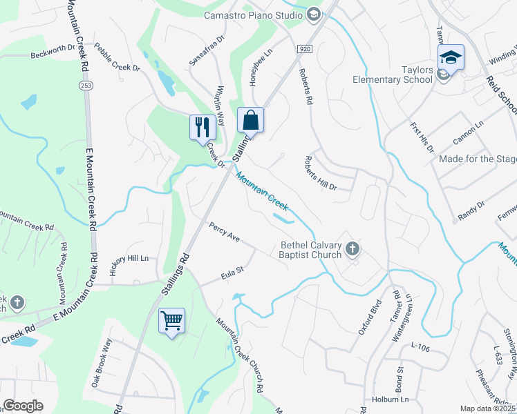 map of restaurants, bars, coffee shops, grocery stores, and more near 14 Graystone Way in Taylors