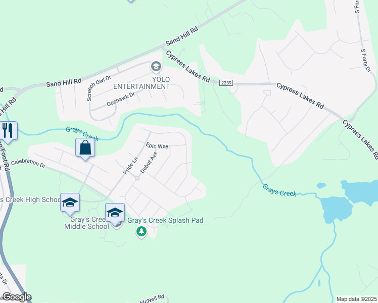 map of restaurants, bars, coffee shops, grocery stores, and more near 1509 Vergeland Drive in Hope Mills