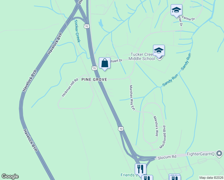map of restaurants, bars, coffee shops, grocery stores, and more near 116 Pine Grove Road in Havelock
