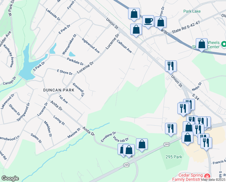 map of restaurants, bars, coffee shops, grocery stores, and more near 2072 Washington Road in Spartanburg