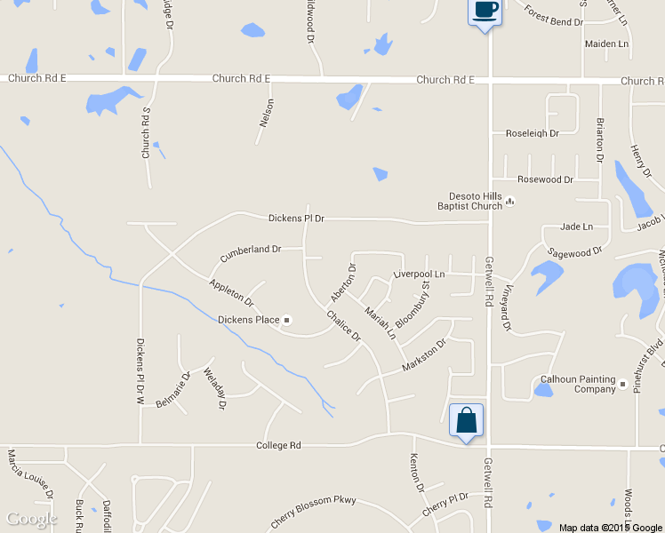 map of restaurants, bars, coffee shops, grocery stores, and more near 2555 Dickens Place Cove in Southaven