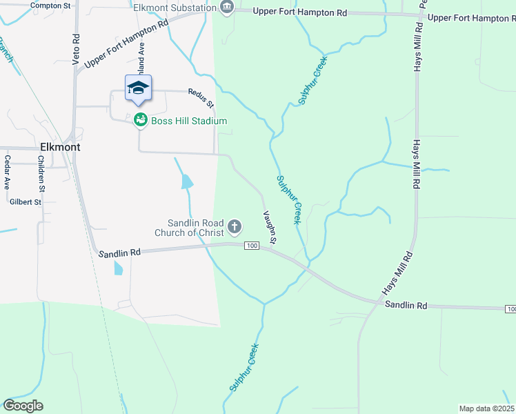 map of restaurants, bars, coffee shops, grocery stores, and more near 25369 Vaughn Street in Elkmont