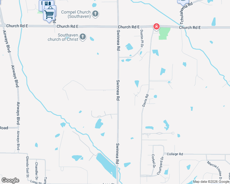 map of restaurants, bars, coffee shops, grocery stores, and more near 4495 Swinnea Road in Southaven
