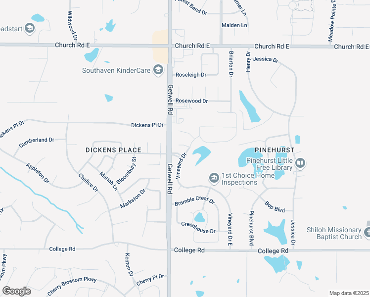 map of restaurants, bars, coffee shops, grocery stores, and more near 4491 Vineyard Drive in Southaven