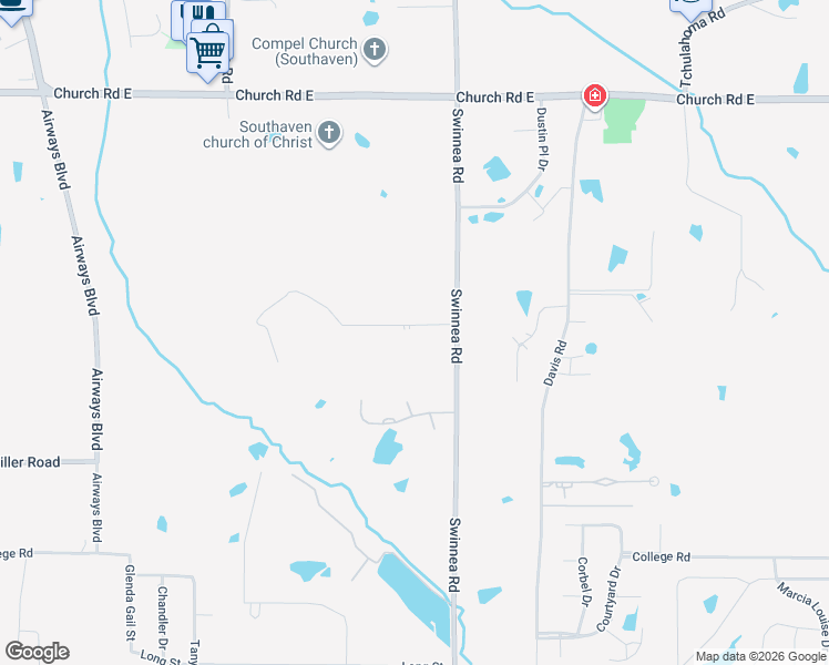 map of restaurants, bars, coffee shops, grocery stores, and more near 4503 Swinnea Road in Southaven