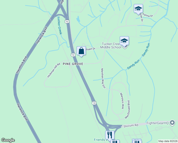 map of restaurants, bars, coffee shops, grocery stores, and more near 116 Pine Grove Road in Havelock