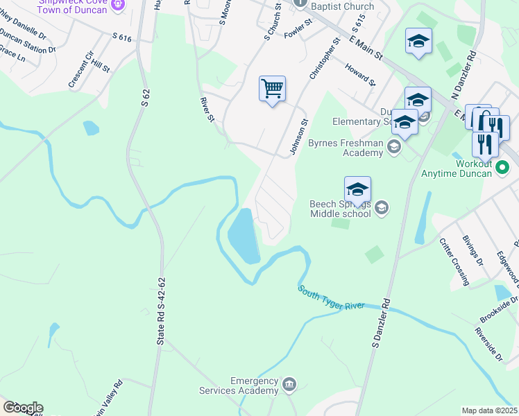 map of restaurants, bars, coffee shops, grocery stores, and more near 306 Cokes Ridge Circle in Duncan