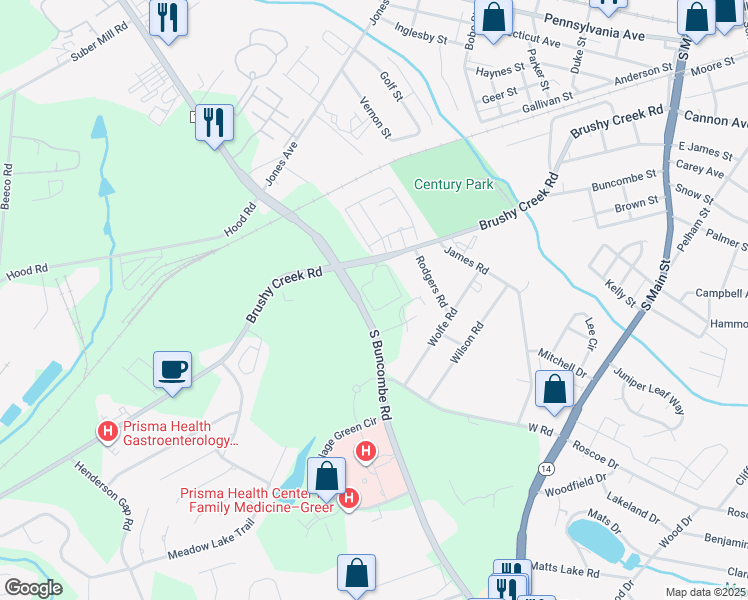 map of restaurants, bars, coffee shops, grocery stores, and more near 705 South Buncombe Road in Greer
