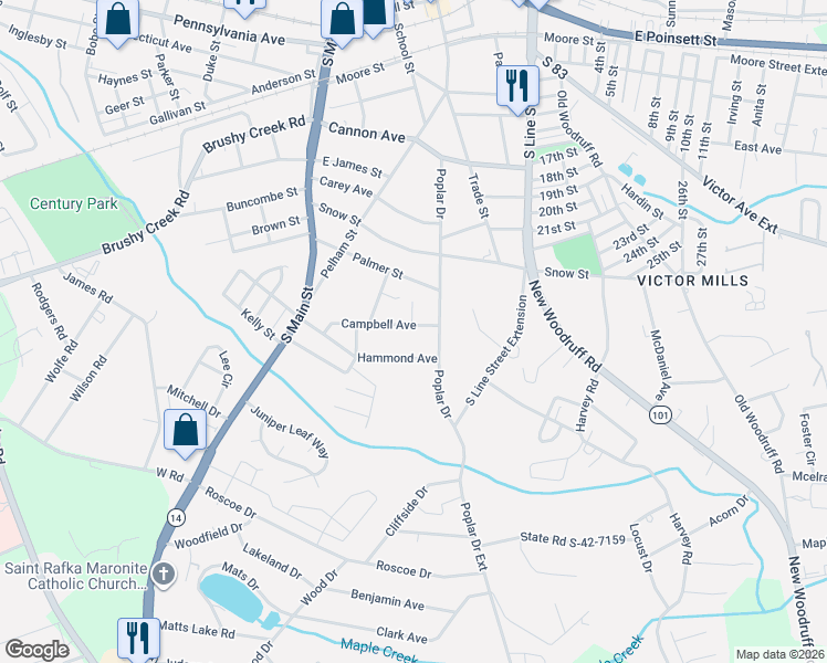 map of restaurants, bars, coffee shops, grocery stores, and more near 216 Campbell Avenue in Greer