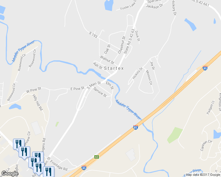 map of restaurants, bars, coffee shops, grocery stores, and more near 2 Elm Street in Spartanburg