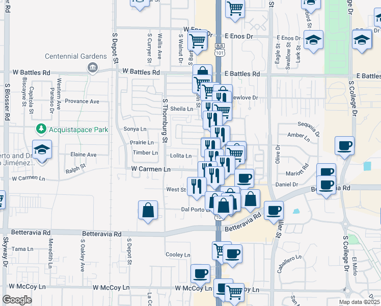 map of restaurants, bars, coffee shops, grocery stores, and more near 211 Lolita Lane in Santa Maria