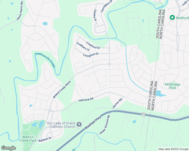 map of restaurants, bars, coffee shops, grocery stores, and more near 4247 Merrivale Drive in Lancaster