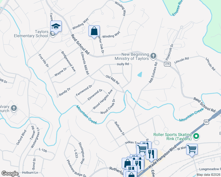 map of restaurants, bars, coffee shops, grocery stores, and more near 2 Wood Heights Avenue in Taylors