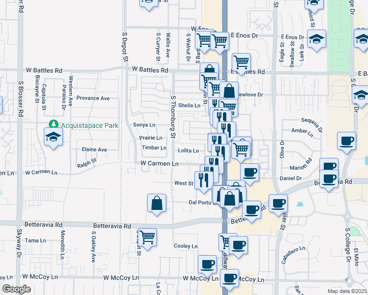 map of restaurants, bars, coffee shops, grocery stores, and more near 311 Lolita Lane in Santa Maria