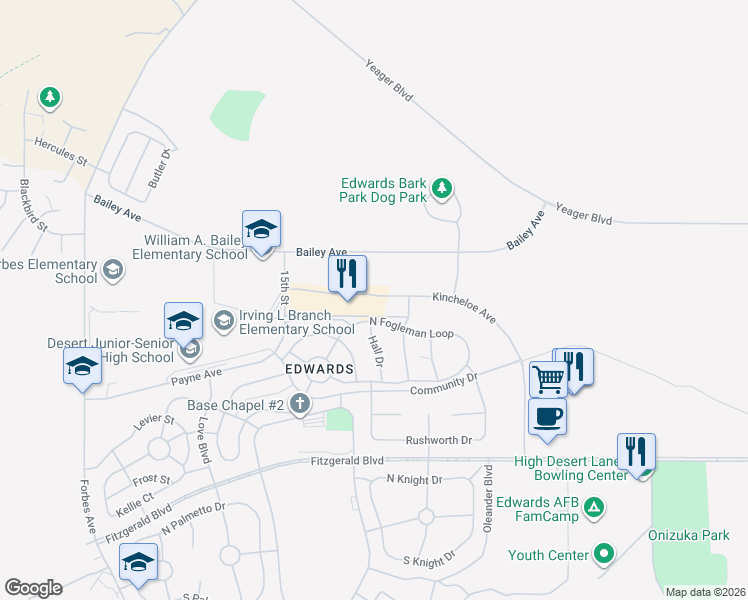 map of restaurants, bars, coffee shops, grocery stores, and more near in Edwards Air Force Base