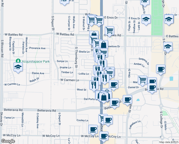 map of restaurants, bars, coffee shops, grocery stores, and more near 211 Lolita Lane in Santa Maria