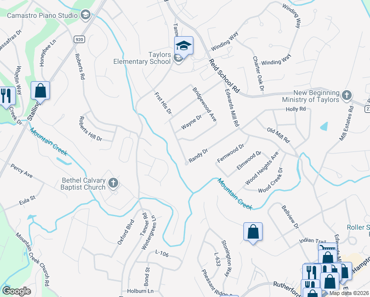 map of restaurants, bars, coffee shops, grocery stores, and more near 24 Randy Drive in Taylors