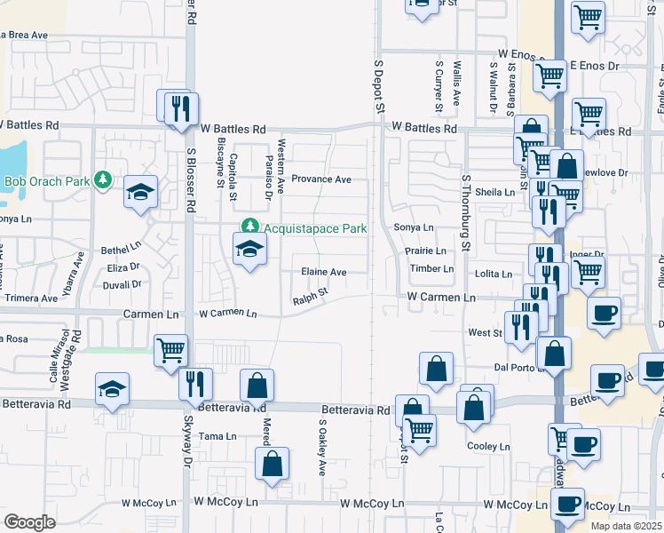 map of restaurants, bars, coffee shops, grocery stores, and more near 821 Elaine Avenue in Santa Maria