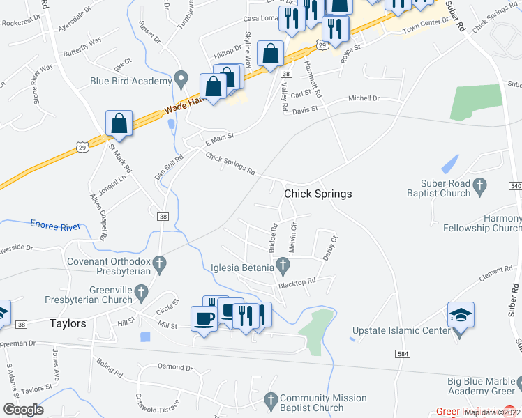 map of restaurants, bars, coffee shops, grocery stores, and more near 9 Dan Street in Taylors