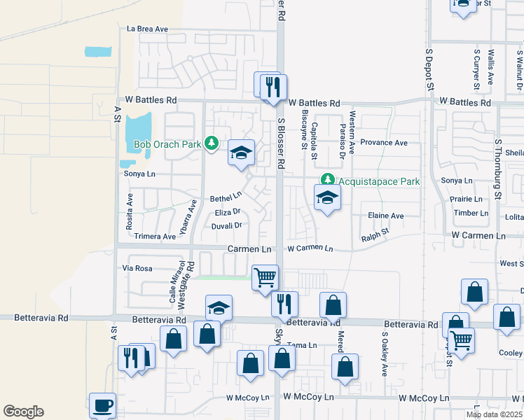 map of restaurants, bars, coffee shops, grocery stores, and more near 1240 Bethel Lane in Santa Maria