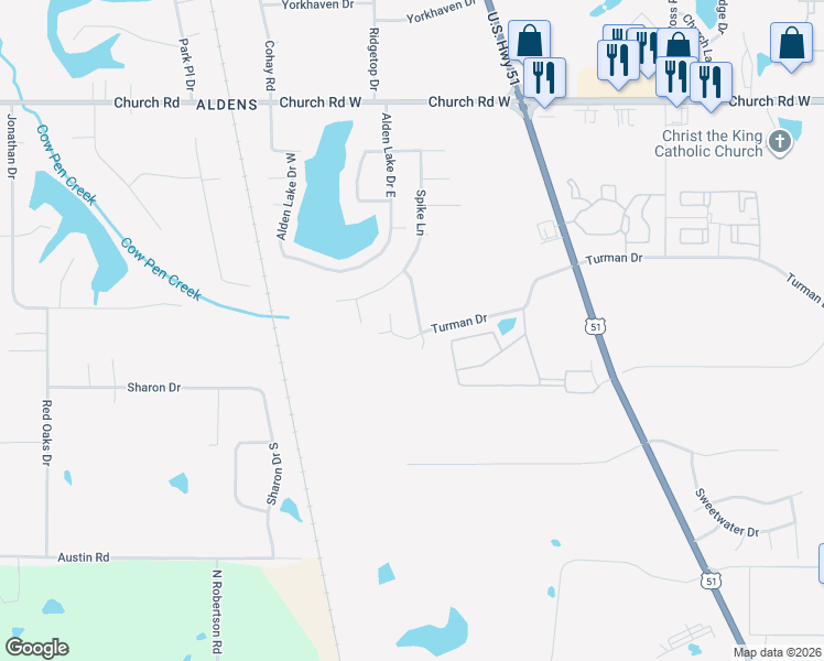 map of restaurants, bars, coffee shops, grocery stores, and more near 4503 Boxwood Lane in Horn Lake