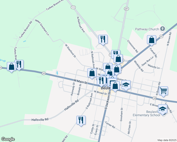 map of restaurants, bars, coffee shops, grocery stores, and more near in Beulaville