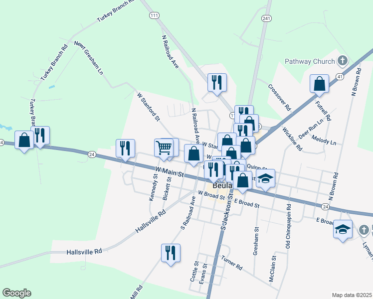 map of restaurants, bars, coffee shops, grocery stores, and more near 113 Cornerstone Drive in Beulaville