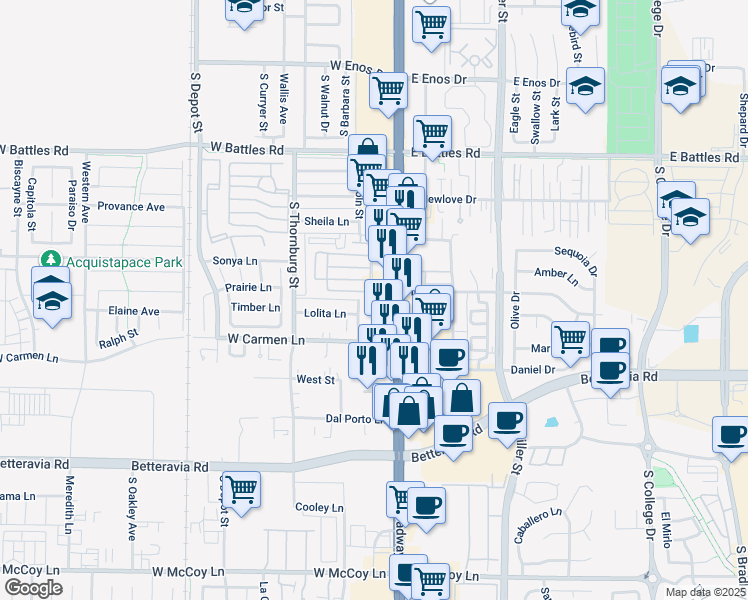map of restaurants, bars, coffee shops, grocery stores, and more near 1919 South Broadway in Santa Maria
