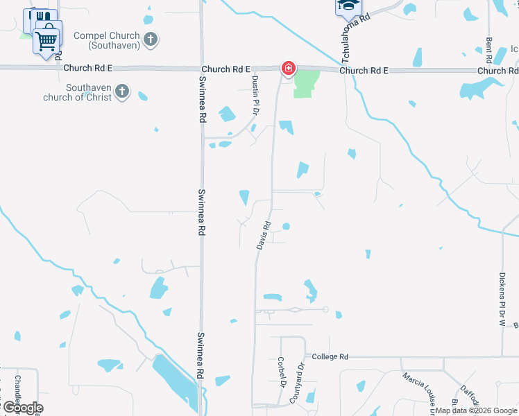 map of restaurants, bars, coffee shops, grocery stores, and more near 1215 Gray Estates Drive in Southaven