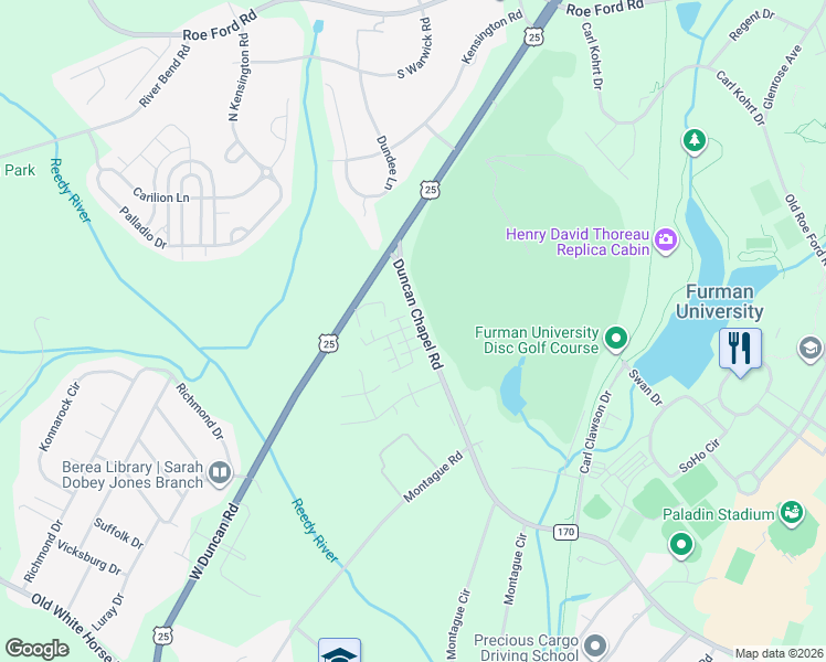 map of restaurants, bars, coffee shops, grocery stores, and more near 100 High Hat Circle in Greenville