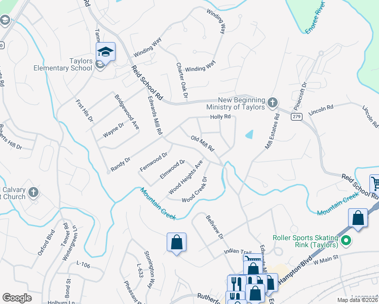 map of restaurants, bars, coffee shops, grocery stores, and more near 2 Wood Heights Avenue in Taylors