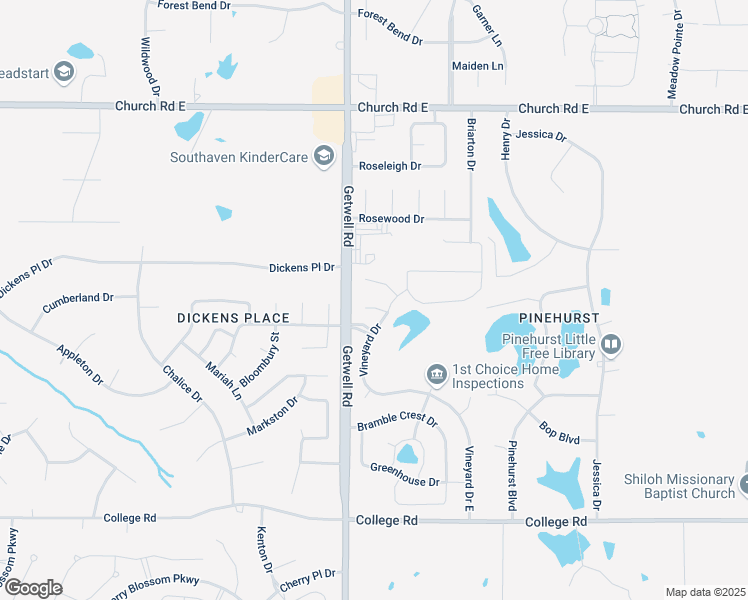 map of restaurants, bars, coffee shops, grocery stores, and more near 4491 Vineyard Drive in Southaven