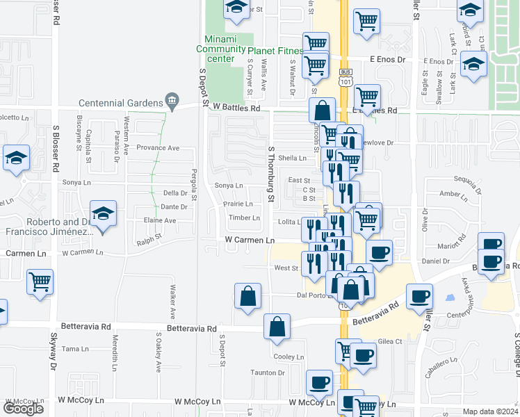 map of restaurants, bars, coffee shops, grocery stores, and more near 1829 Gable Lane in Santa Maria