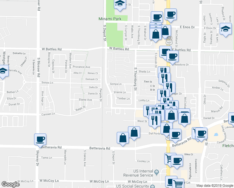 map of restaurants, bars, coffee shops, grocery stores, and more near 1828 Bungalow Drive in Santa Maria