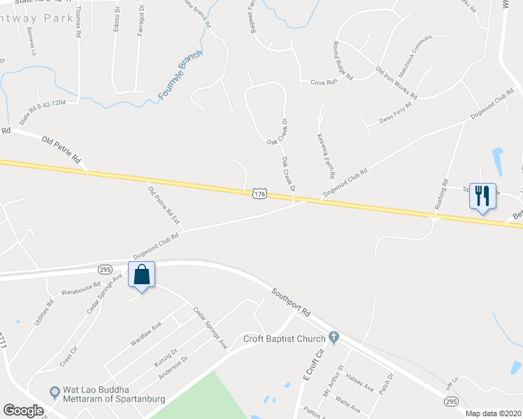 map of restaurants, bars, coffee shops, grocery stores, and more near 263 Dogwood Club Road in Spartanburg
