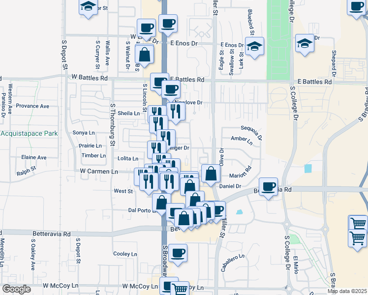 map of restaurants, bars, coffee shops, grocery stores, and more near 138 Inger Drive in Santa Maria