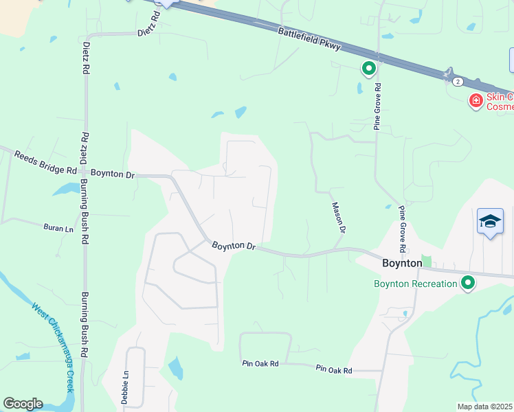 map of restaurants, bars, coffee shops, grocery stores, and more near 115 Joe-Tike Drive in Ringgold