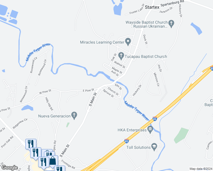 map of restaurants, bars, coffee shops, grocery stores, and more near 6 Church Street in Lyman