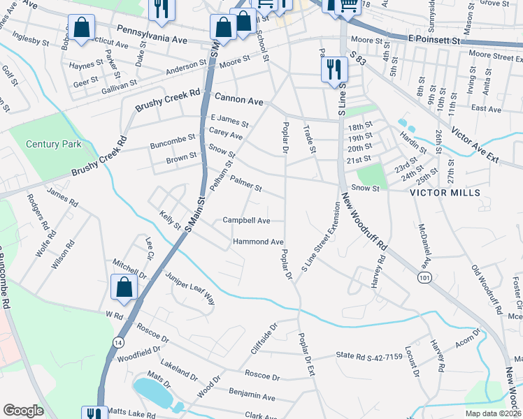 map of restaurants, bars, coffee shops, grocery stores, and more near 310 Palmer Street in Greer