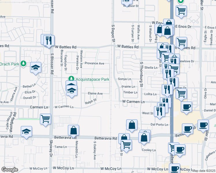 map of restaurants, bars, coffee shops, grocery stores, and more near 703 Dante Drive in Santa Maria