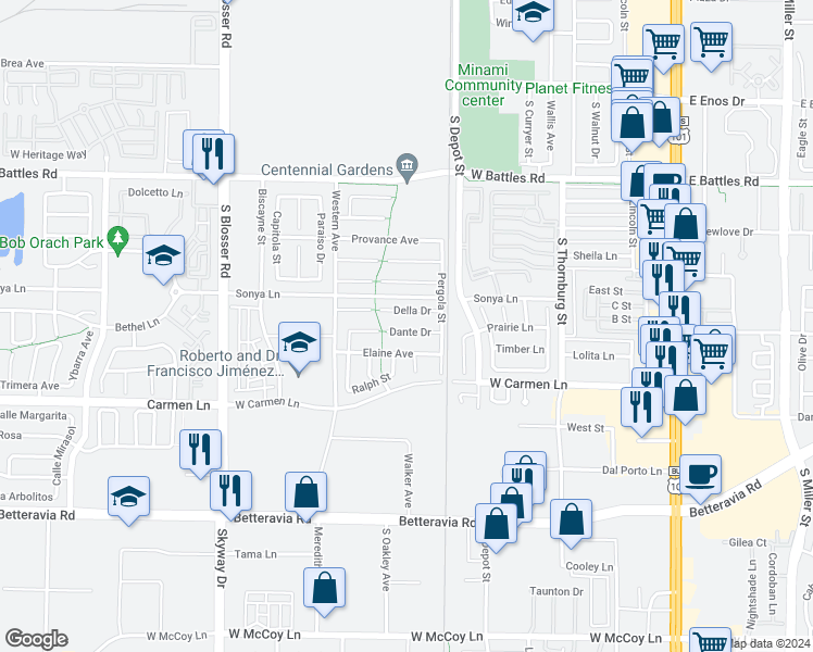 map of restaurants, bars, coffee shops, grocery stores, and more near 811 Dante Drive in Santa Maria