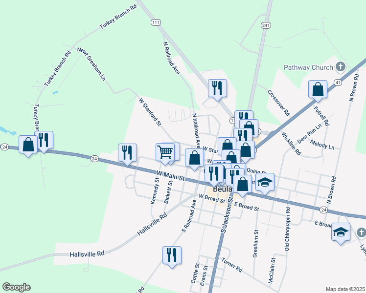 map of restaurants, bars, coffee shops, grocery stores, and more near in Beulaville