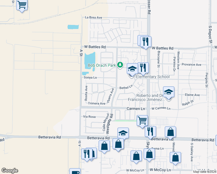 map of restaurants, bars, coffee shops, grocery stores, and more near 1816 Alhambra Avenue in Santa Maria