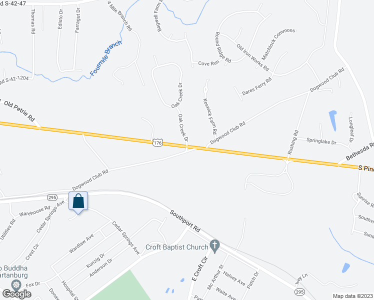 map of restaurants, bars, coffee shops, grocery stores, and more near 285 Dogwood Club Road in Spartanburg