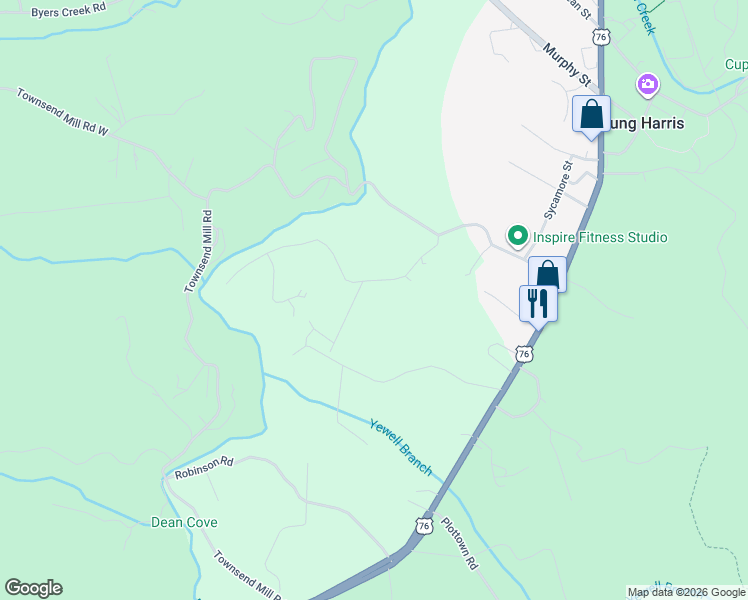 map of restaurants, bars, coffee shops, grocery stores, and more near 1395-1453 Deerfield Rd in Young Harris
